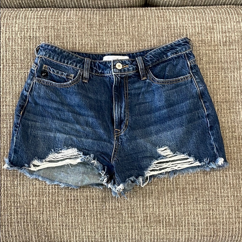 High-Waisted Blue Jean Shorts with Distressed Cut-Off Style